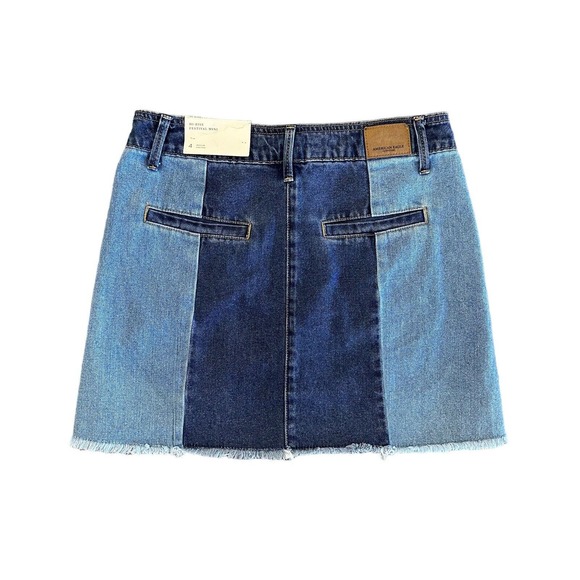 NWT AEO American Eagle Hi-Rise Festival Mini Denim Patchwork Jean Skirt Size 4 - Picture 3 of 12